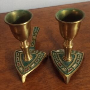 Solid Brass Israel Candle Holders - Engraved Israel Candle Stick Holders